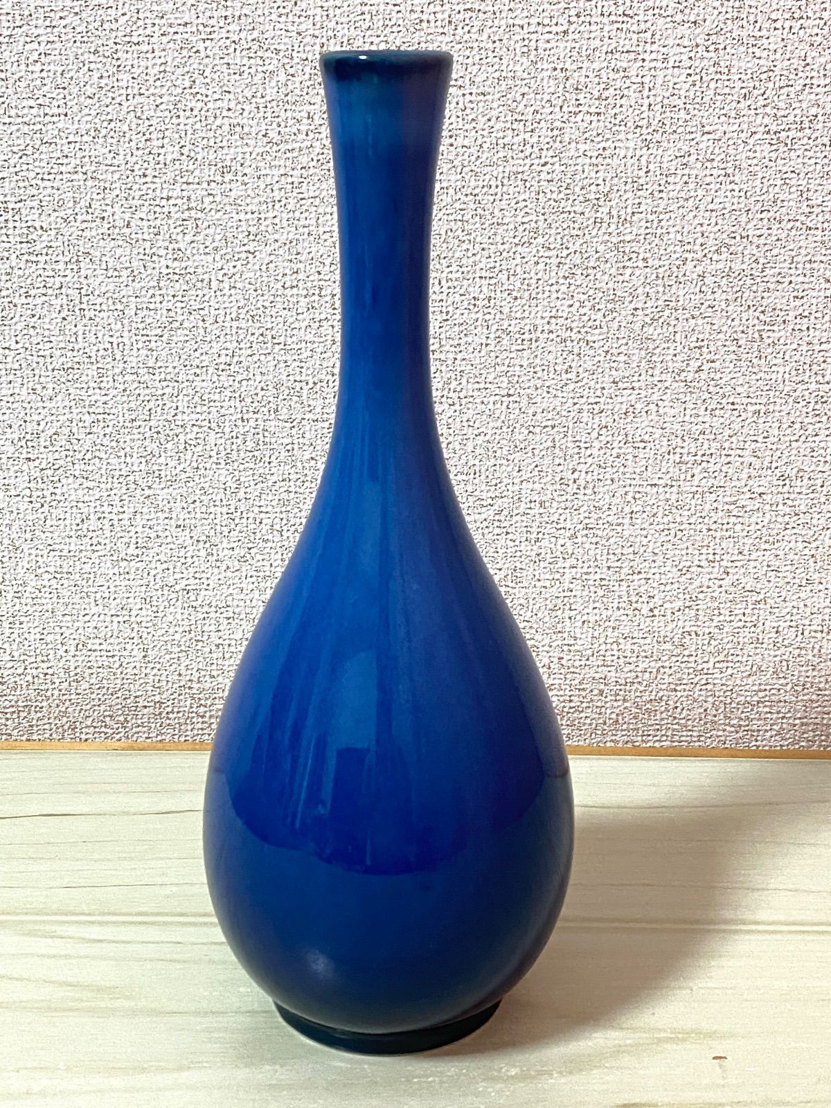 KB63】会津仁窯 底印あり 陶器 花瓶 キレイな青 直径10cm 高さ約