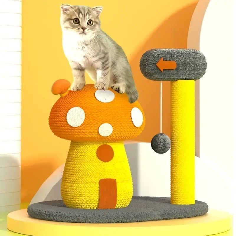 キノコハウス型 猫クライミングフレーム サイザル麻 猫スクラッチボード 傷つきにくい 研削爪 赤ちゃん猫 ジャンプ台 猫スクラッチポスト 猫おもちゃ