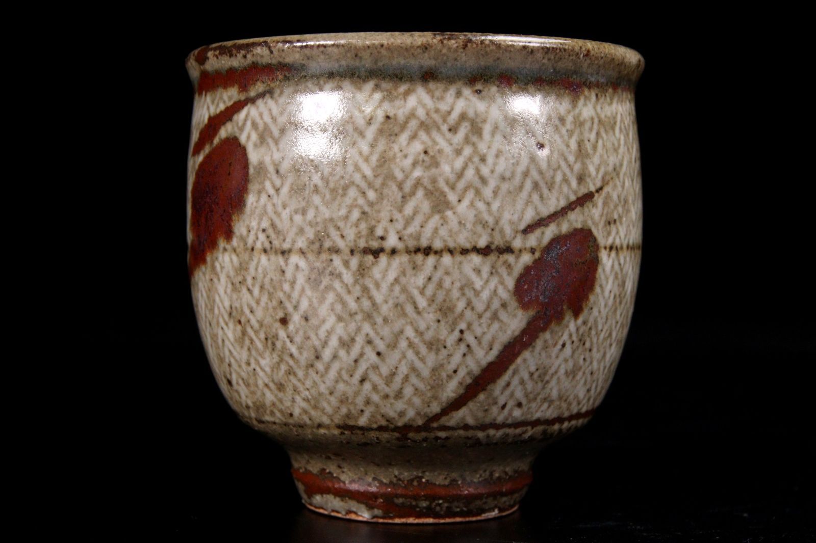 人間国宝 島岡達三作 縄文象嵌ぐい呑み 8cm 唐物 骨董 古美術 楾