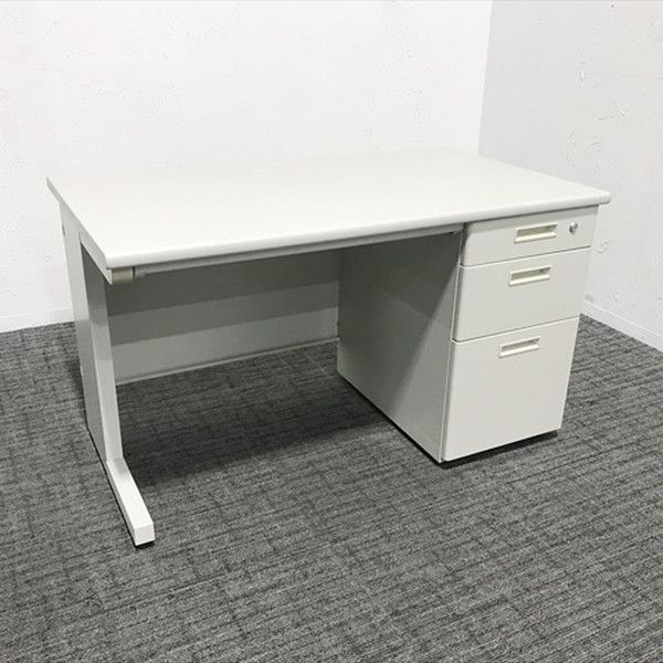 片袖デスク 3段袖 オフィスデスク W1200 ライオン事務器 ライトグレー