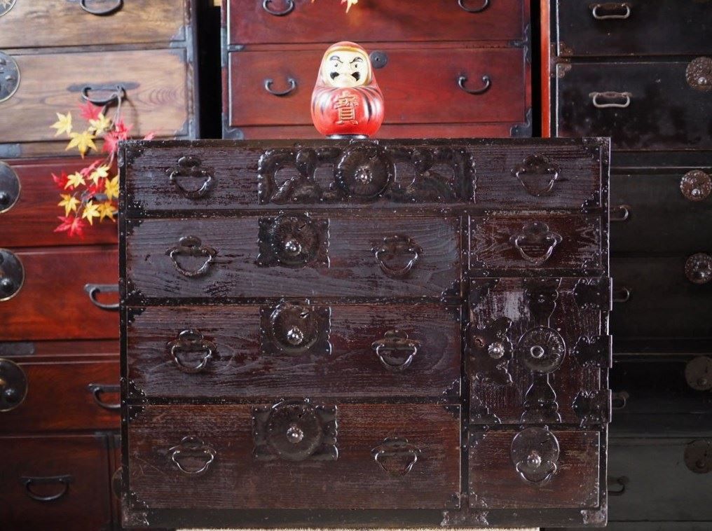 アンティークチェスト アンティークチェスト 小ぶりな仙台箪笥 明治時代 古録展 送料