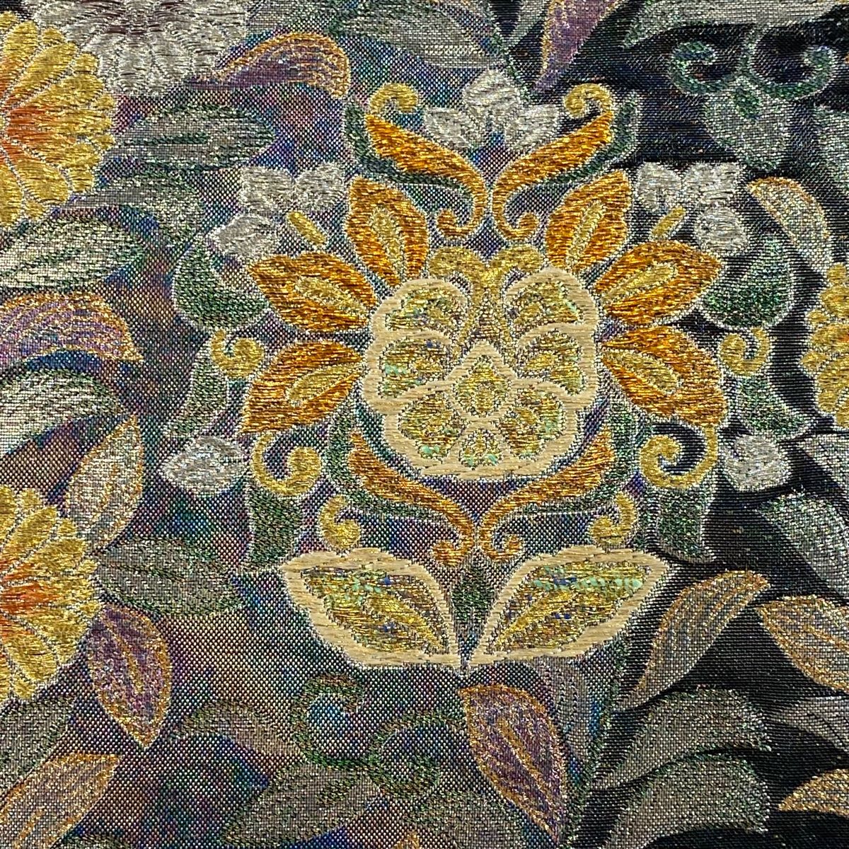 袋帯 秀品 菊 立涌 箔 金銀糸 青紫 六通 正絹