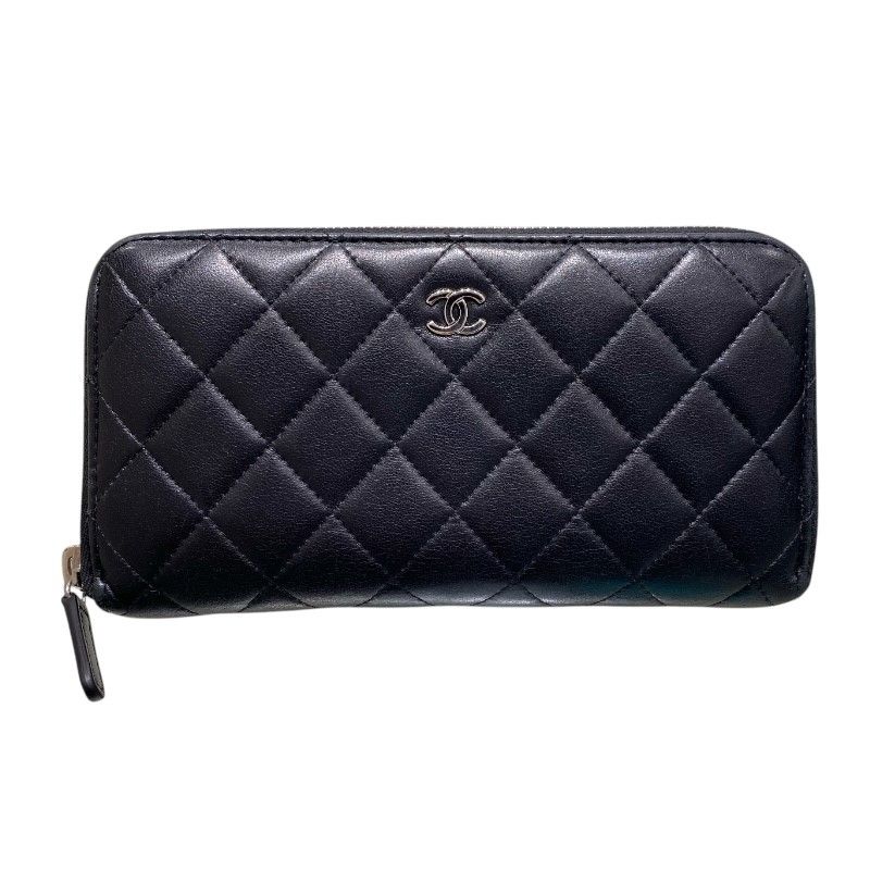 シャネル CHANEL クラシックロングジップウォレット ブラック|SV金具 ラム レディース 長財布