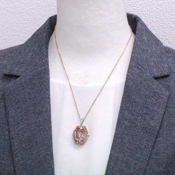 K18PG モルガナイト ダイヤモンド ペンダントネックレス 12.86ct D0