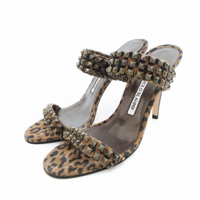 マノロブラニク MANOLO BLAHNIK サンダル レオパード柄 スタッズ