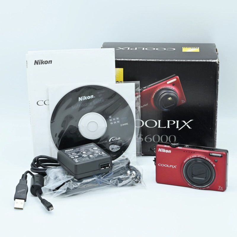 K05-t020 動作 済 Nikon ニコン COOLPIX S6000 デジタルカメラ レッド 純正バッテリー 充電器付き 14.2MP 光学7倍ズーム