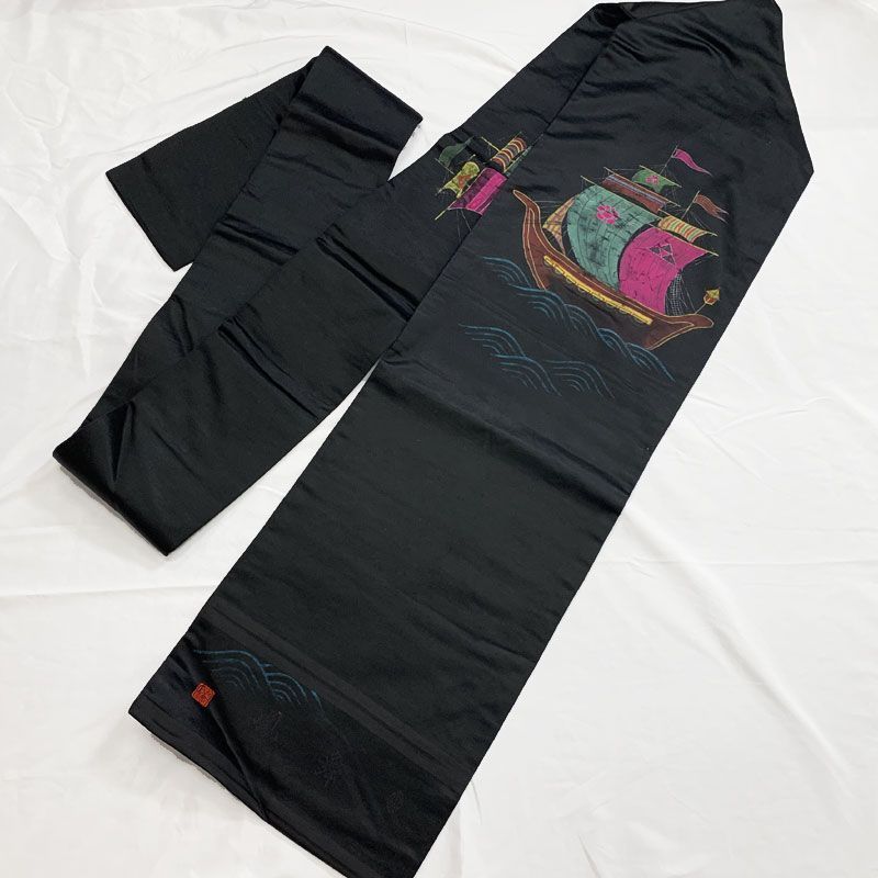 507an104◇アンティーク名古屋帯 帆船 海 大正ロマン 昭和レトロ 和洋