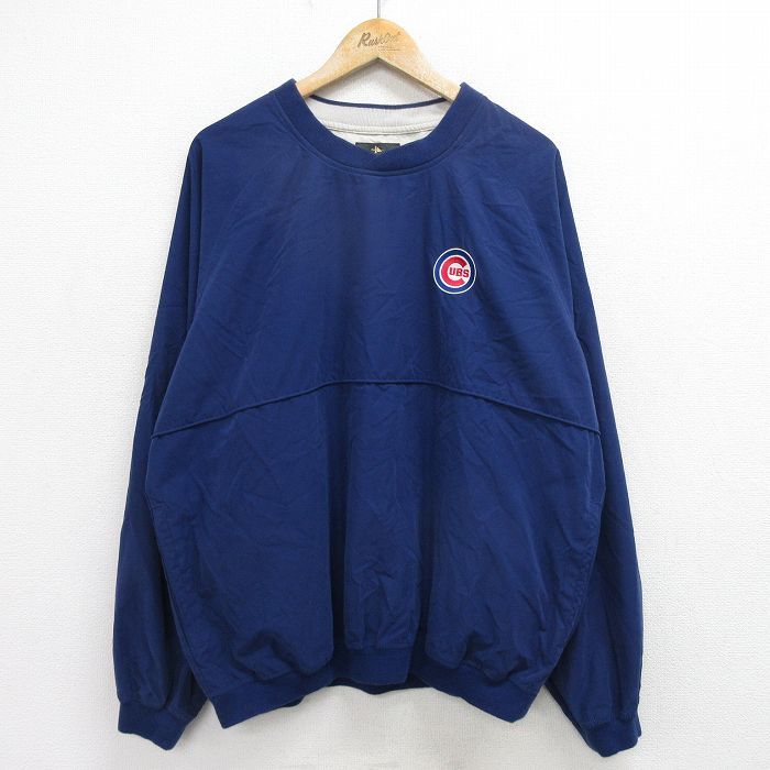 XL/古着 長袖 ジャケット メンズ 00s MLB シカゴカブス 大きいサイズ ラグラン Vネック 紺 ネイビー メジャーリーグ ベースボール 野球 24s