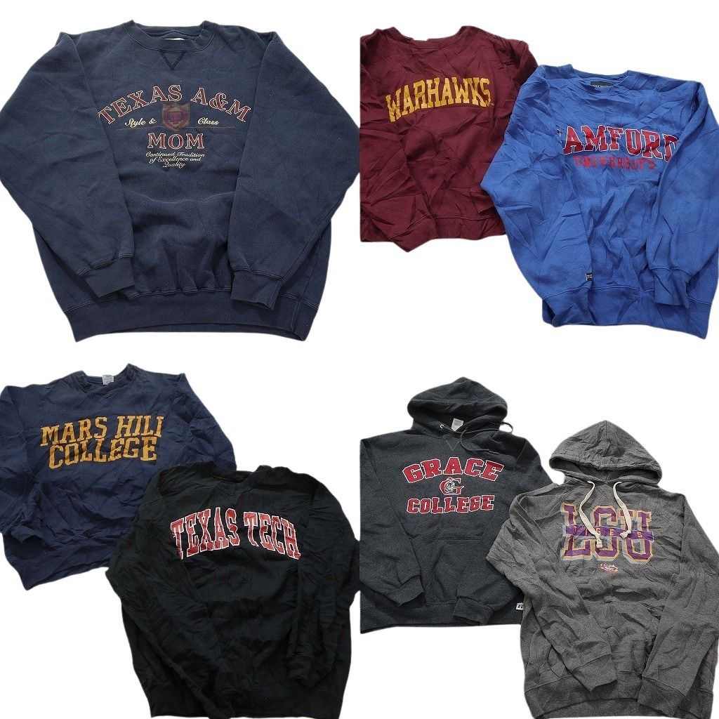 古着卸 まとめ売り カレッジ風 スウェット 7枚セット (メンズ S /M ) LSU ルイジアナ大学 チームロゴ パーカー 前V 中古 古着 MX8116