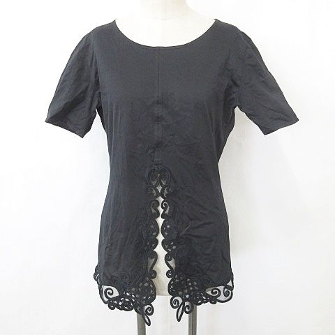 クリスチャンディオール Christian Dior カットソー Tシャツ 半袖 丸首 レース 刺繍 綿 黒 ブラック 9