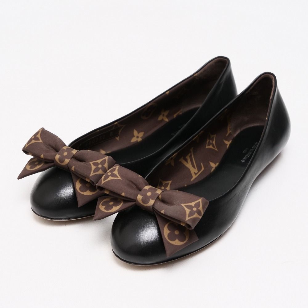 LOUIS VUITTON ルイ ヴィトン パンプス サイズ37.5 モノグラム リボン レザーフラットシューズ バレエシューズ 靴 イタリア製 ブランド古着 20250513|RA4513