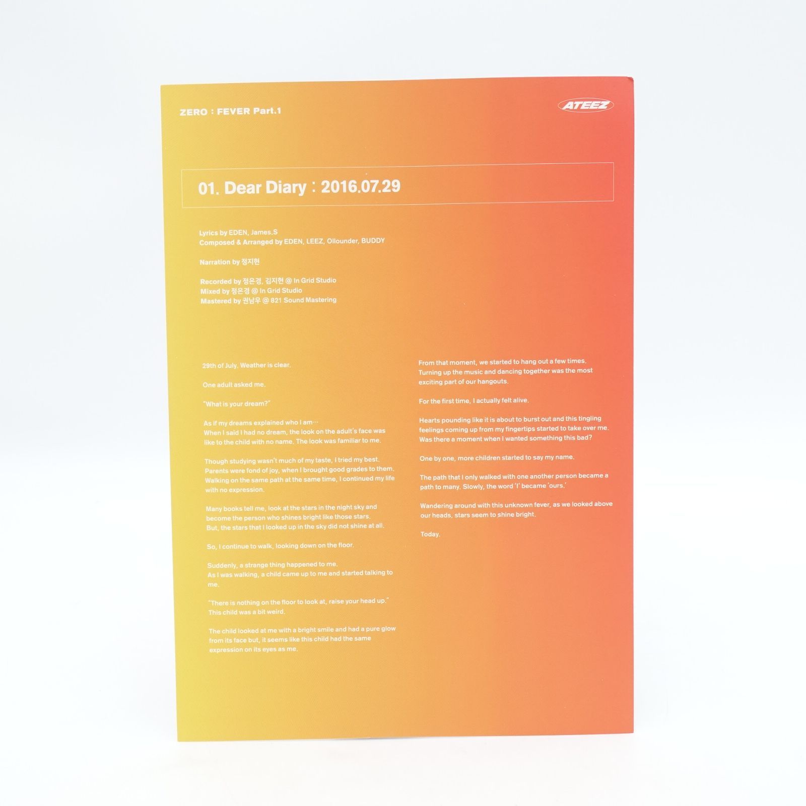 ATEEZ ソンファ 歌詞カード ATEEZ ソンファ ZERO: Fever Part.1 / 01. Dear Diary リリック