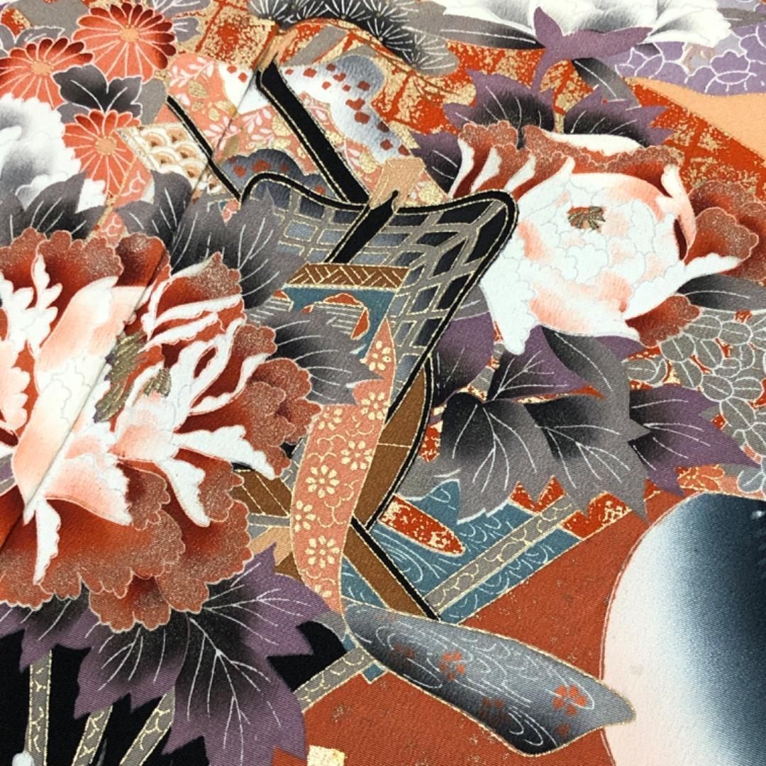 黒留袖 扇子に美しい花模様 七宝 花亀甲 金彩 K-4890 - メルカリ