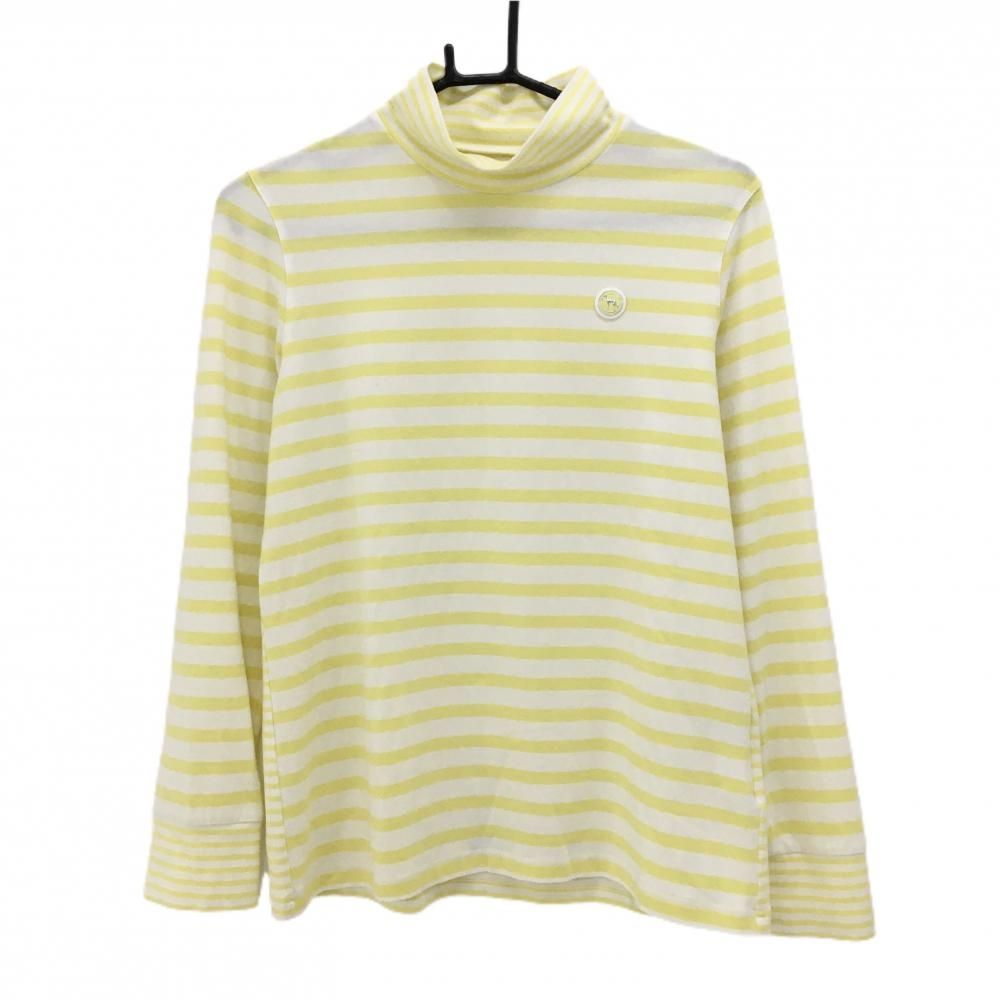 美品】アダバット 長袖ハイネックシャツ 白×イエロー ボーダー