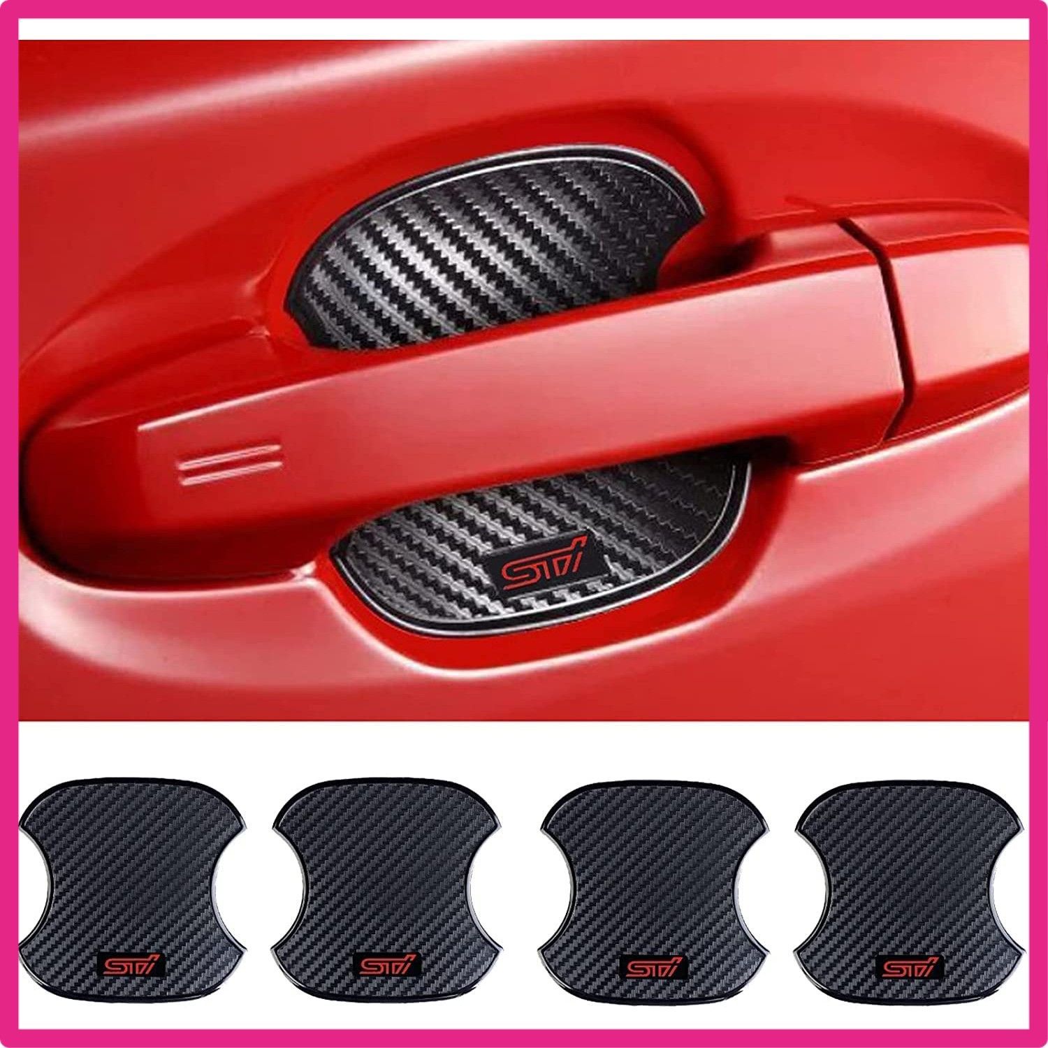 スバル_M ドアハンドルプロテクター STI スバル 車用 カーボン ドアノブ ガード 傷防止 4枚入り (M， スバル)