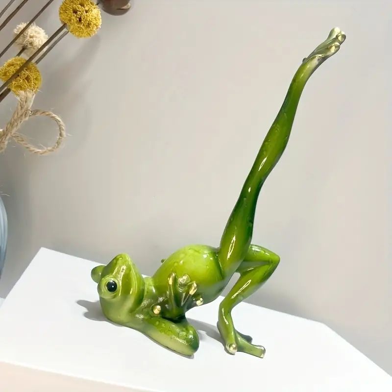 アメリカンヨガカエルオーナメント - 牧歌的な樹脂工芸品、ユニークな動物デザインのホームデコレーション、ギフトにも最適 min#