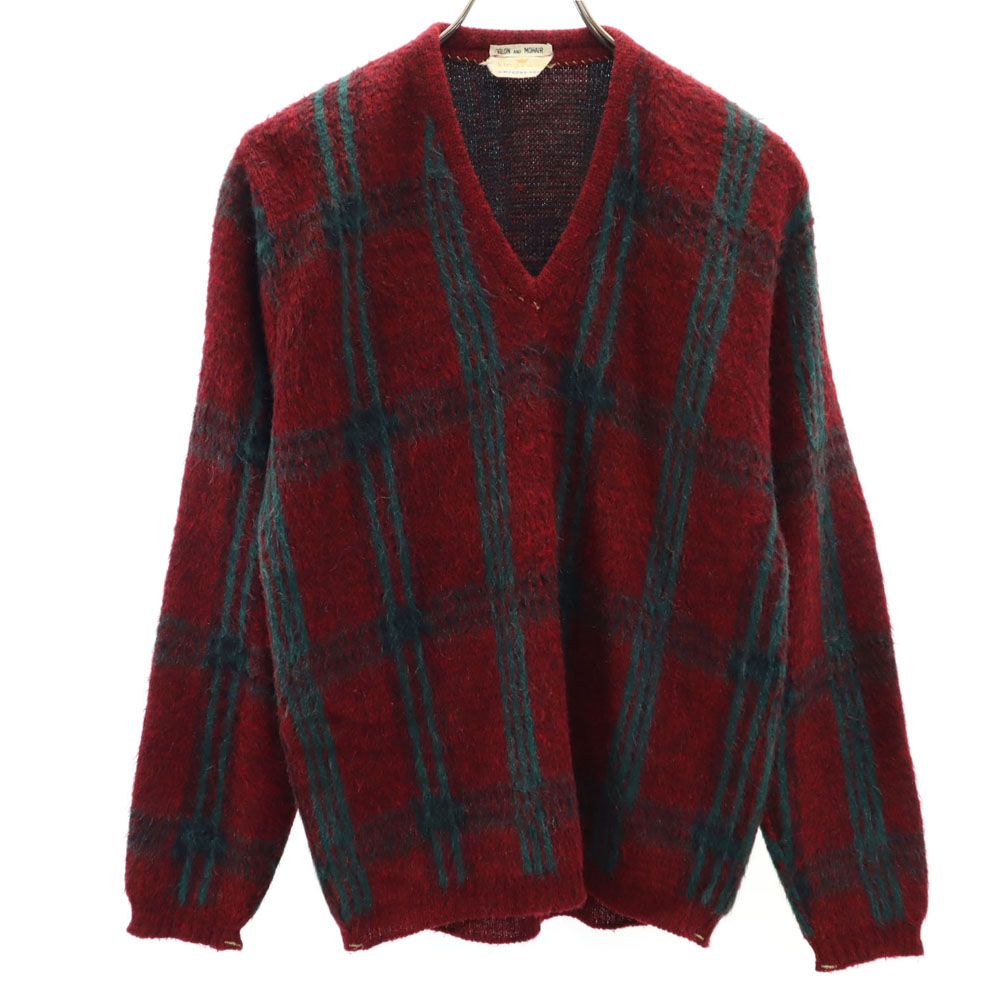 キングスウェイ 60s 70s ヴィンテージ モヘア 長袖 Vネック セーター レッド系 Kings Way ニット メンズ