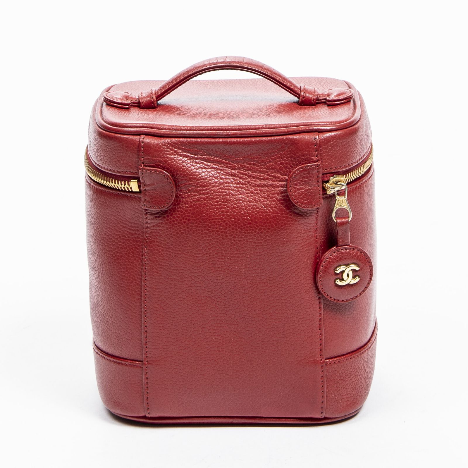 シャネルバニティケース赤キャビアレザーA