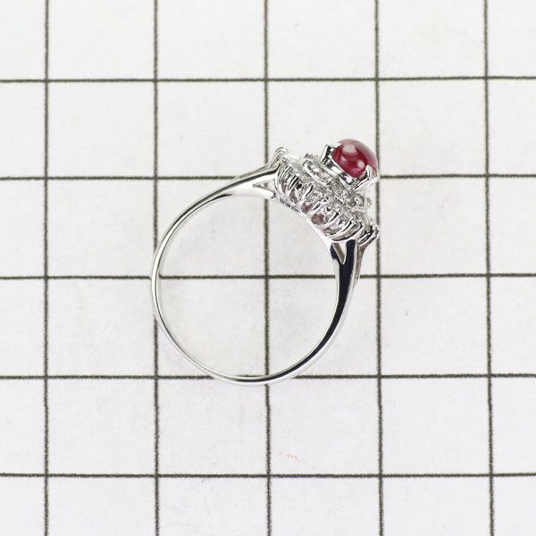 Pt900 カボションルビー ダイヤモンド リング 0.93ct D0.30ct