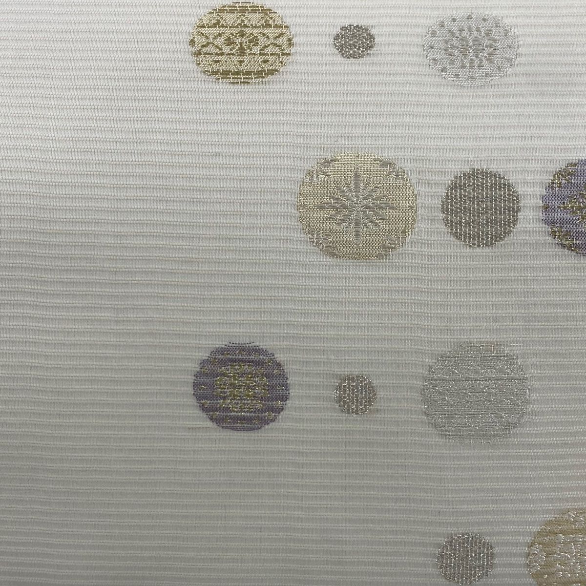 袋帯 美品 秀品 夏帯 絽 丸文 幾何学模様 金銀糸 箔 クリーム 六