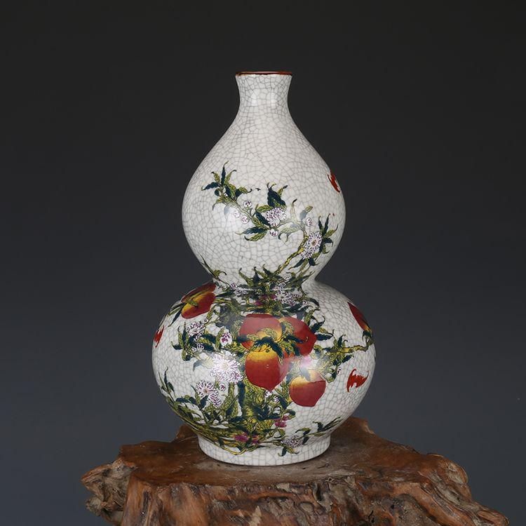 大清乾隆粉彩九桃紋瓢瓶 景徳鎮 陶磁器 装飾品 現代工芸品美術品