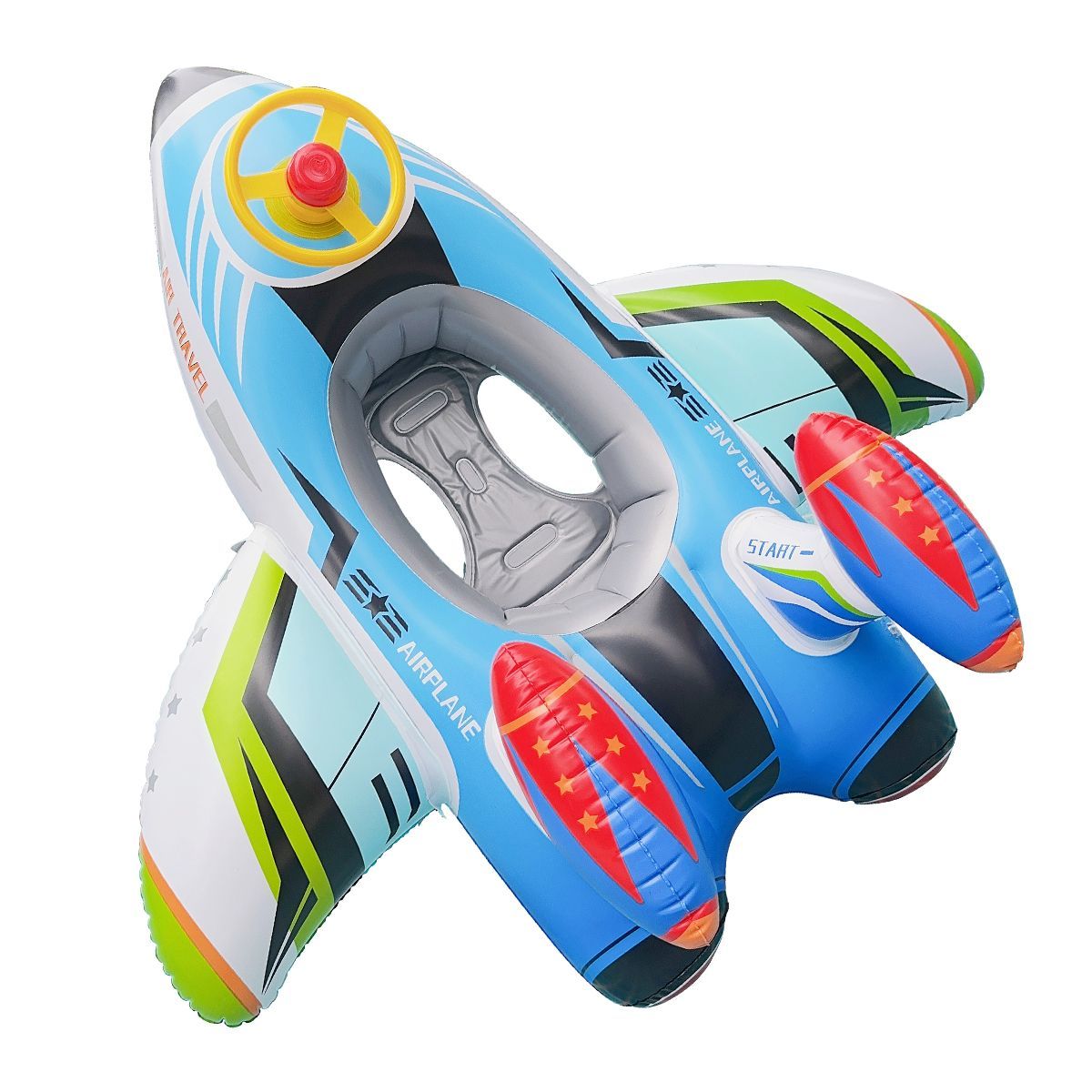 CURE(キュア) 飛行機 浮き輪 100cm 子供用 ライトブルー PVC製 海水浴 プール 水遊び
