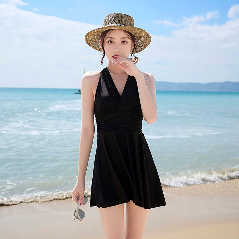 ❤水着 ワンピース ブラック❤可愛い フレア 韓国 オルチャン L