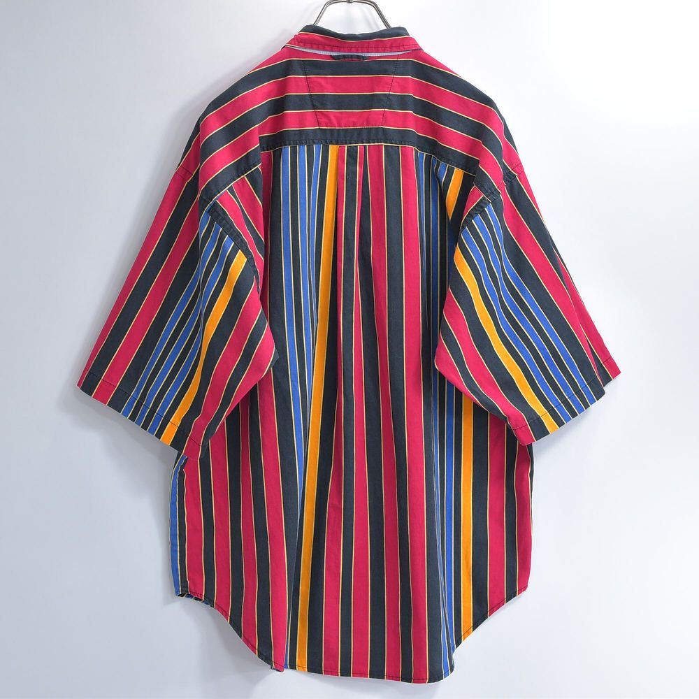 オススメ　マルチカラー　ストライプ　半袖　ポロシャツ　レトロ　一点物90s古着. 古着 90s CHAPS Ralph Lauren マルチ ストライプ ポロシャツ M