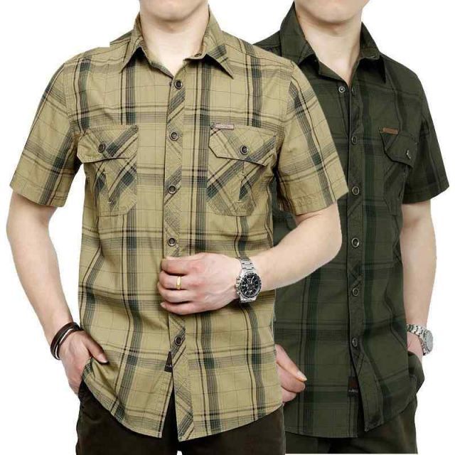 種類24：L/F：5002 カーキ 秋冬 コーデ メンズ  服 シンプル ファッション オシャレ 大人 かっこいい 大きいサイズ ストリート 紳士服 ビジネス カジュアル チェック柄 半袖 シャツ 綿 ミリタリ
