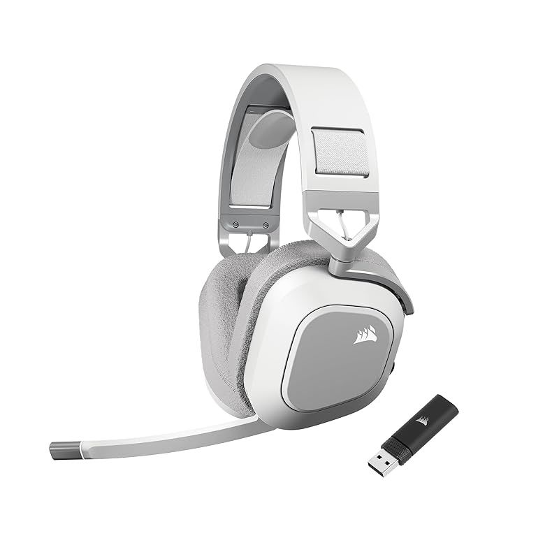 CORSAIR HS80 MAX WIRELESS ゲーミングヘッドセッ ト PC|PS4|PS5対応 Bluetooth対応 メモリーフォームイヤーパッド Dolby ATOMOSオーディオ アルミフレーム ホワイト CA-9011296-AP
