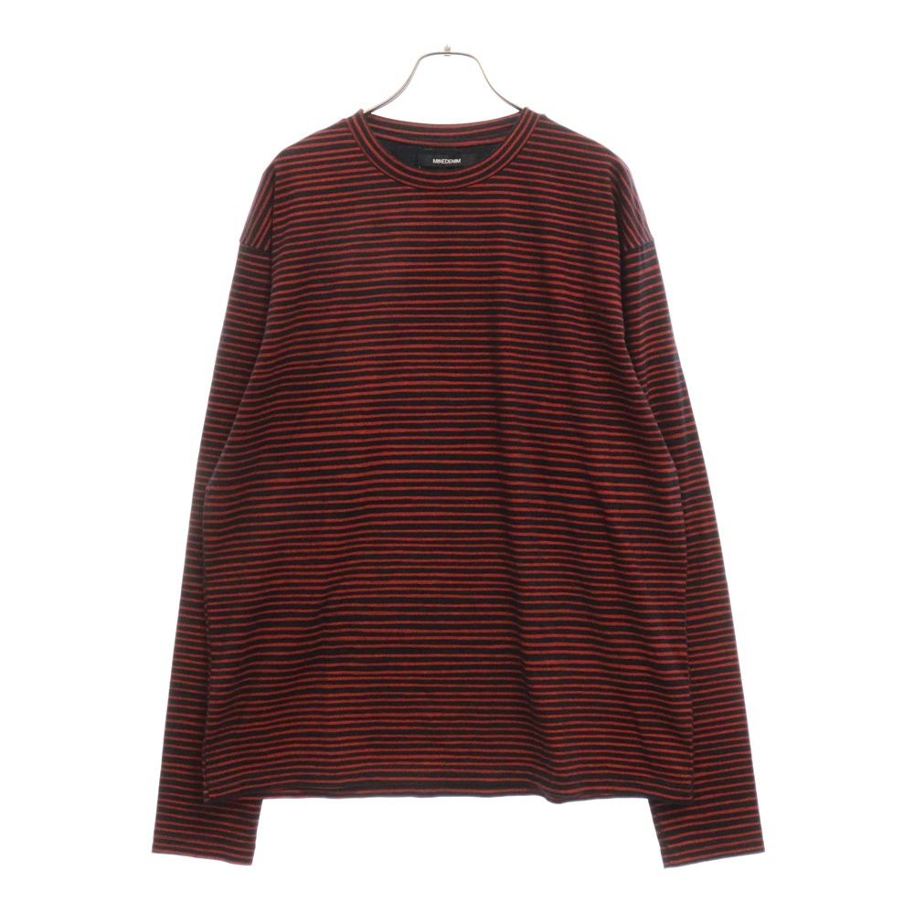 MINEDENIM (マインデニム) H.Drawing Micro Border L/S T-SH ハンドドローイング ボーダー柄長袖Tシャツ ブラック/レッド 2103-6001-17-S2