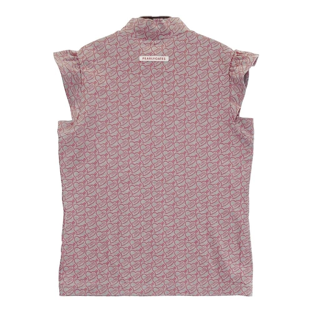 サイズ：0 PEARLY GATES パーリーゲイツ  モックネック フリル付 半袖Tシャツ ハート柄 グレー系 [240101438230] ゴルフウェア レディース ストスト PEARLY GATES パーリーゲイツ モックネック フリル付 半袖T