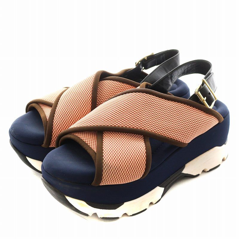 【MARNI】関税込☆ テックファブリック ウェッジサンダル マルニ MARNI ファブリック ウェッジ サンダル 厚底 38 ピンク