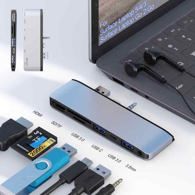 Microsoft Surface laptop Go 2/Go Surface Laptop 5/4/3 USB ハブ 4K HDMIポート+ USB 3.0*2+Type-C + SD/TFカード