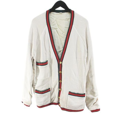 グッチ GUCCI 688203 XJD43 リバーシブル カーディガン 厚手 M 白系 オフホワイト イタリア製 総柄