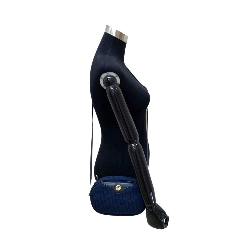 極 美品 袋付 Christian Dior ディオール トロッター ロゴ レザー 本革 キャンバス ミニ ショルダーバッグ ポシェット ネイビー 99885