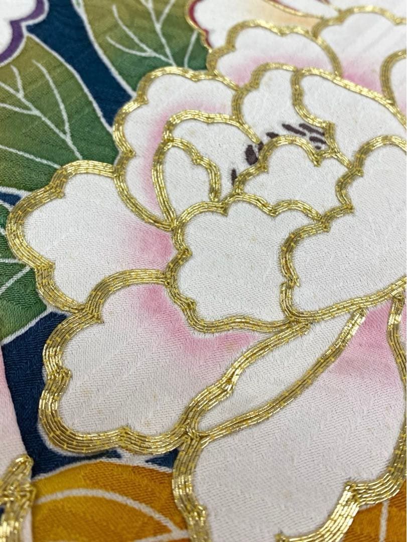 振袖 仮絵羽 手描友禅 金駒 金彩 紋意匠 振り布付き 正絹 未仕立て品 八掛付 振袖 仮絵羽 京友禅 横段 金駒 紋意匠 正絹 未仕立て品 八掛付き