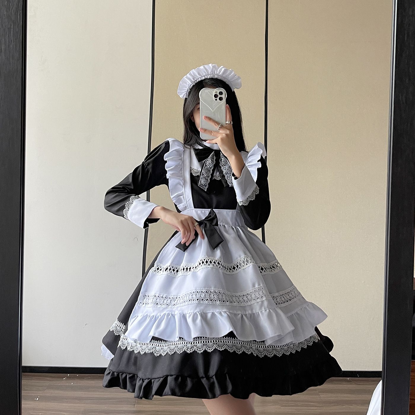 ロリータ メイド コスプレ エプロン ワンピース ロリ レース フリル 仮装 衣装 撮影 女装 メイド コスチューム 長袖 メイド服 レース 英国  ハロウィン メイドカフェ 喫茶店 仮装 女装 大きいサイズ luolita08 - メルカリ