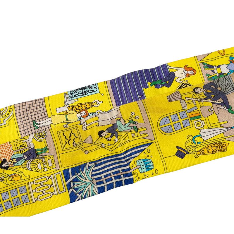 エルメス ツイリー LA MAISON DES CARRES メゾンデカレ イエロー ブルー マルチカラー シルク レディース HERMES 1-0229412
