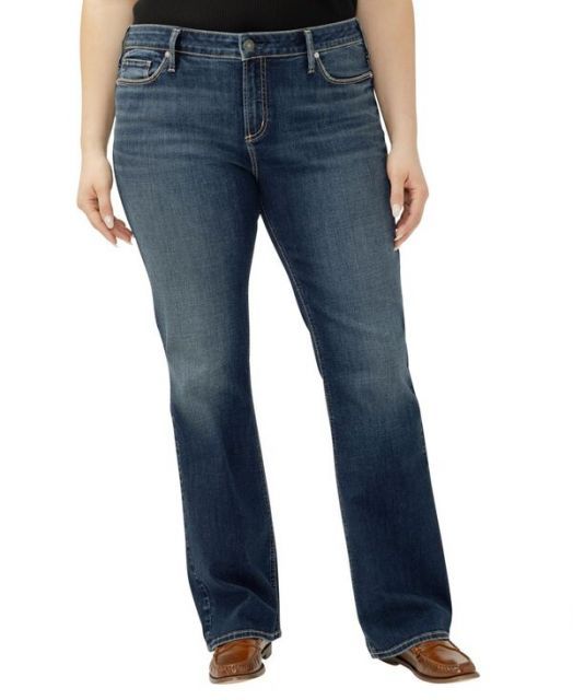 送料無料 シルバー ジーンズ レディース デニムパンツ ボトムス Plus Size Elyse Mid Rise Comfort Fit Bootcut Jeans Harlow