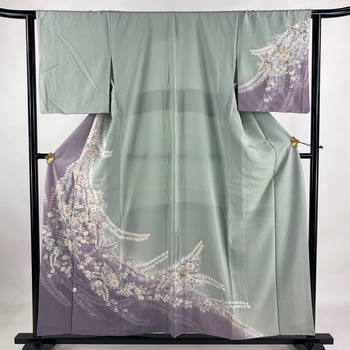 訪問着 身丈155cm 裄丈64cm M 袷 辻が花柄 染め分け ぼかし 薄緑 正絹 名品