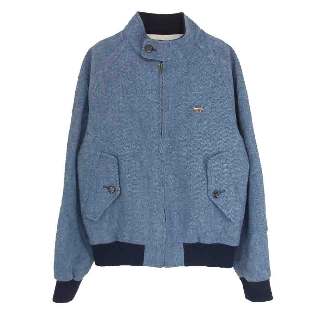 MAISON KITSUNE メゾンキツネ キツネロゴピン付属 ヘリンボーン スイングトップ リブ ブルゾン MA-1 ブルー系 S【中古】