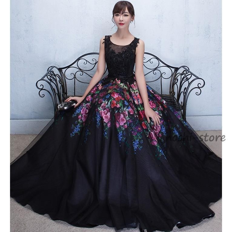ロングドレス 花柄 演奏会 パーティードレス 結婚式 ドレス ウェディングドレス パーティドレス お呼ばれ ピアノ 発表会 フォーマル ドレス 二次会ドレス