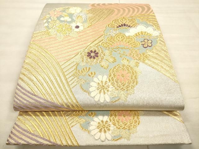 平和屋着物○六通柄袋帯 唐織 雪輪取青海文様 金糸 正絹 逸品