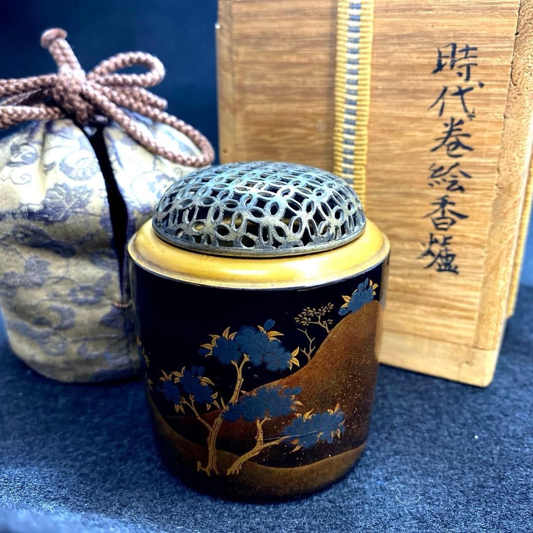 時代 蒔絵 銀火屋香炉 12g 木 東Y6-0418 2Fトサチ