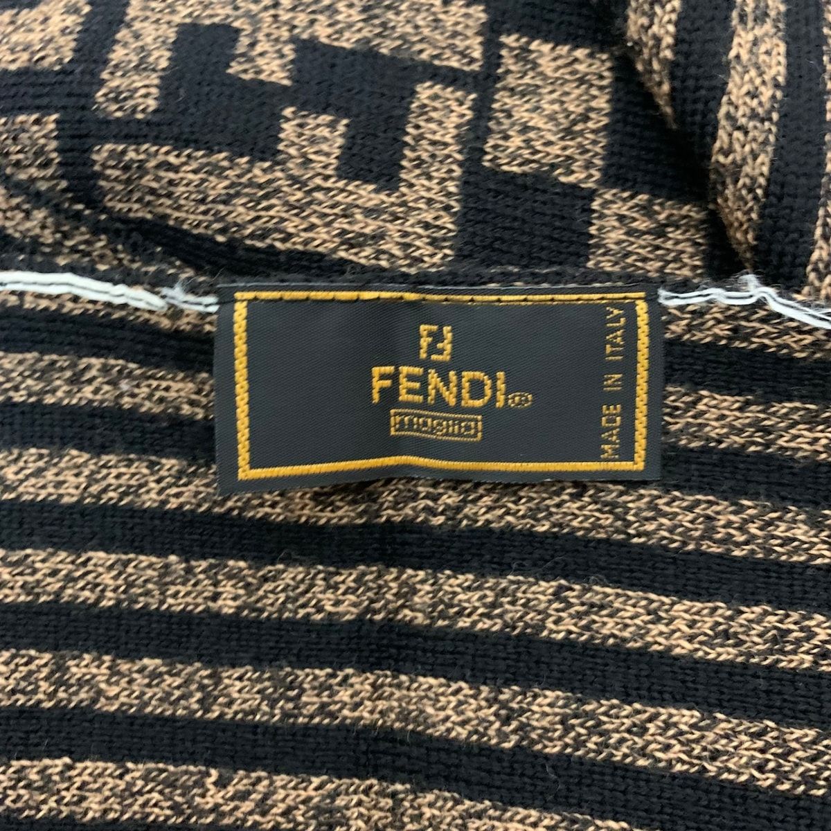 FENDI(フェンディ) マフラー美品 - 黒×ブラウン ズッカ柄 ウール ...