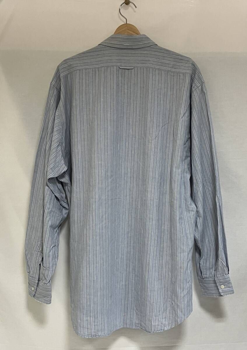 90s RRL RALPH LAUREN 長袖シャツ XLサイズ ブルー ストライプ 三つ星タグ シンガポール製 コットン