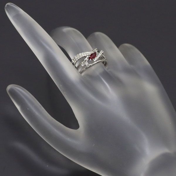 Pt900 マーキスカット ルビー ダイヤモンド リング 0.25ct D0