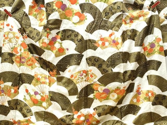 平和屋着物●豪華振袖　駒刺繍　束ね熨斗吉祥草花文　金彩　正絹　逸品　CABA6252yc 平和屋着物○豪華振袖 駒刺繍 扇面吉祥草花文 金彩 正絹 逸品