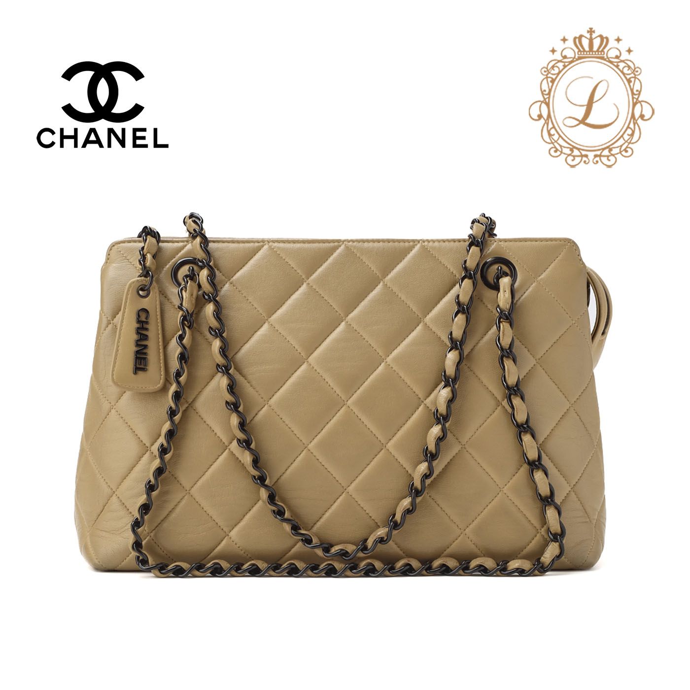 CHANEL シャネル マトラッセ ロゴチャーム付き ダブルチェーン  